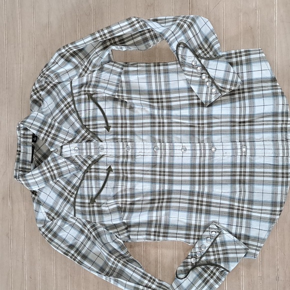 Allen B. Allen Schwartz Plaid Western Cotton Tailored Pearl Snap Button Shirt - Picture 1 of 12